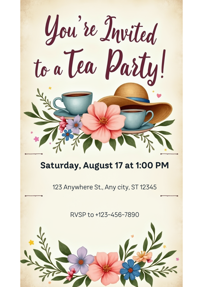 Tea Party Digital Invitation #1 Template